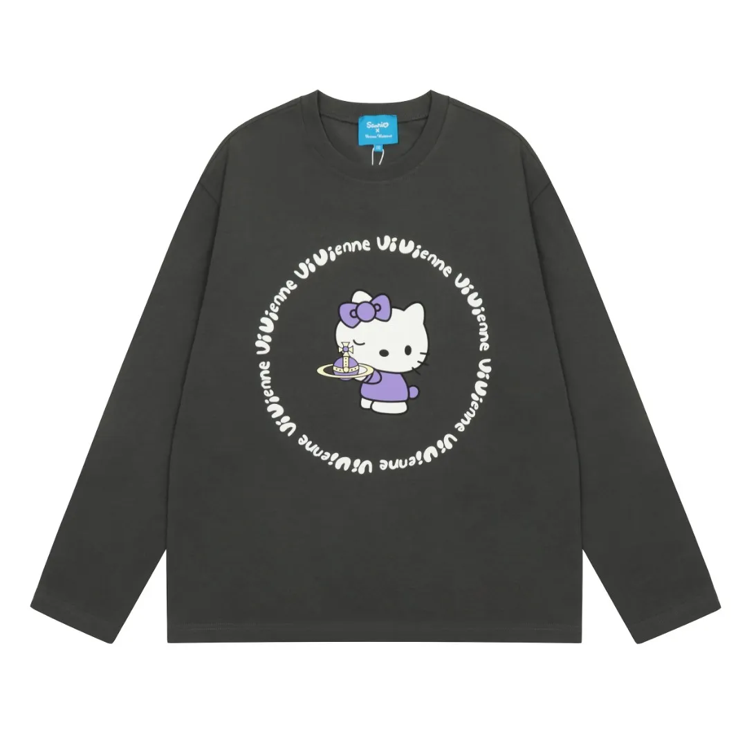 vivienne west wood Vivienne Saturn Hello Kitty cartoon long sleeves Simple and fashionable, highly practical for wearing inside and outside. Full range of correct accessories. Every detail is fully restored. Straightforward to pull up. Size: S M L cement gray
